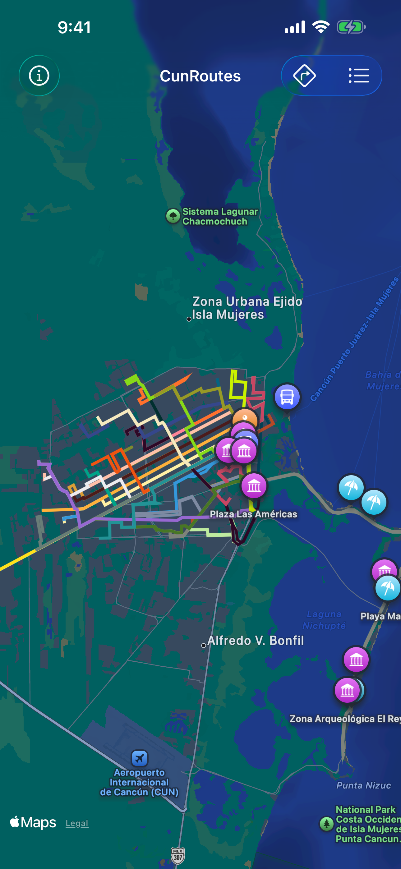 CunRoutes – mapa de rutas de Cancún