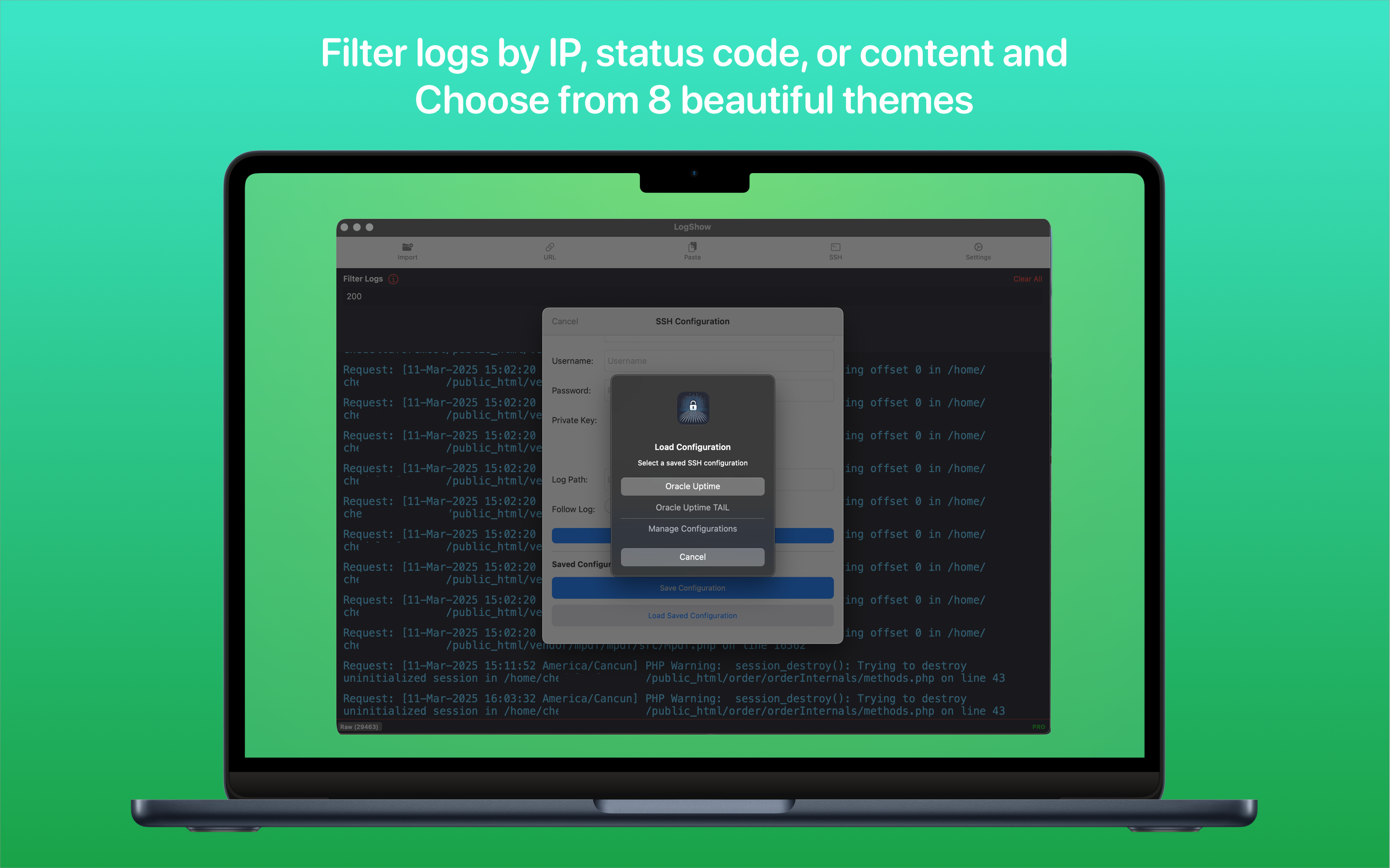 LogShow import options